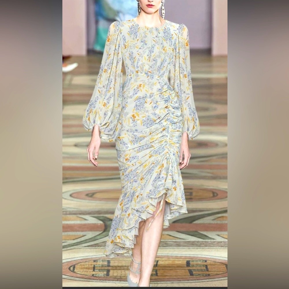 NWT O.P.T Grey floral chiffon midi dress